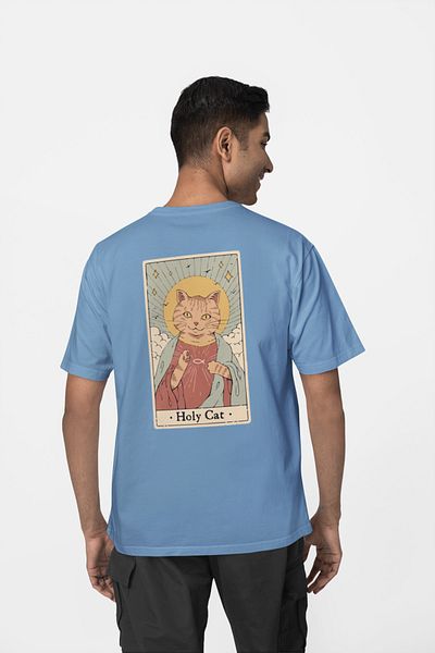 Harmandar Μπλουζάκι με στάμπα Holy Cat Unisex Λευκό Oversize - 100% βαμβάκι