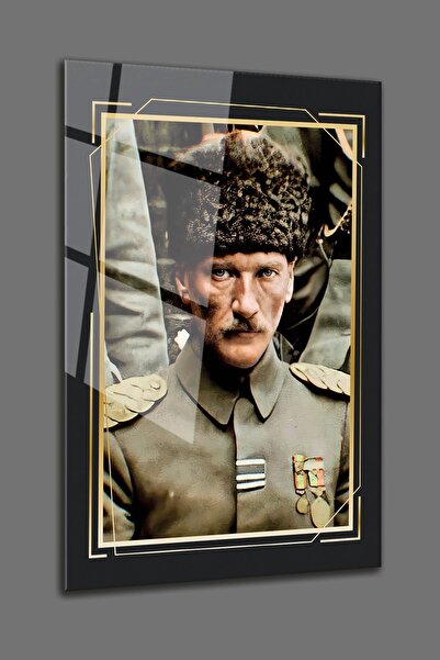 BV DEKOR ATATÜRK CAM TABLO - UV BASKI CAM TABLO - OFİS DUVAR DEKOR - 4 MM KIR...