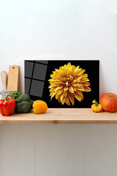 Rosyvien Black Glass Cutting Board with Yellow Flower, Silicone Legs, Present...