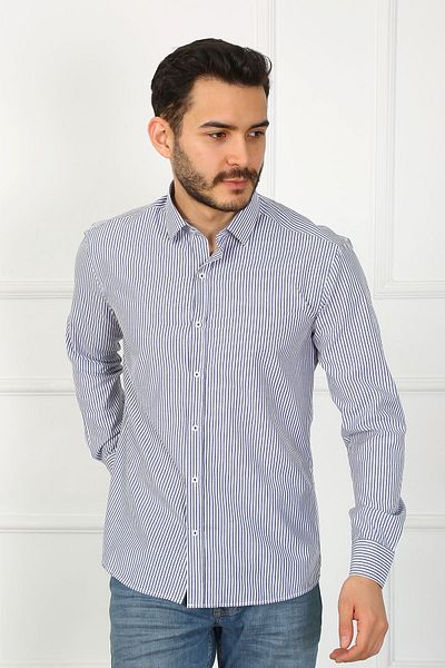 SAMSA Ανδρικό πουκάμισο από βαμβακερό ριγέ Slim Fit Easy-Iron