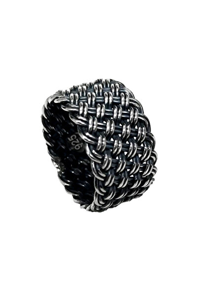 OltutaşıMarket Tamamen El Yapımı Hasır Örgü Gümüş Yüzük Alyans 13 mm