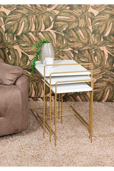 tino furniture Rio Cilalı Kaplamalı 3'lü Zigon Servis Sehpa