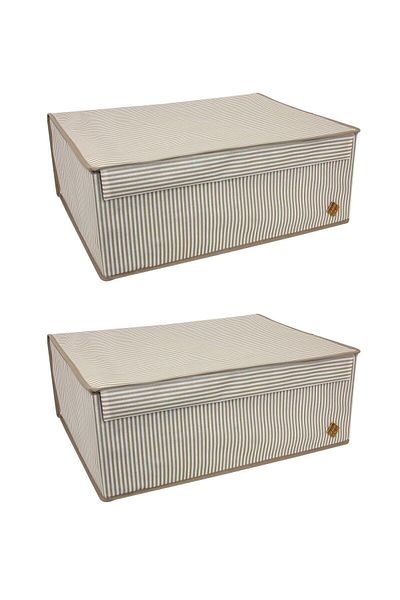 ALAS Set of 2 Multi-Purpose Brown Striped Plinth Box 50x40x19