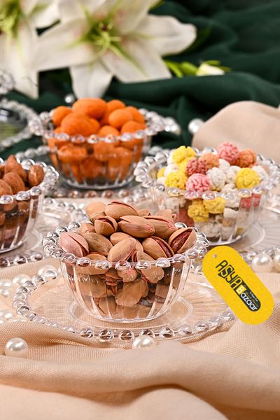 ASYA BAZAAR طقم أوعية للوجبات الخفيفة مكون من 12 قطعة من الخرز الشفاف من الأكريليك
