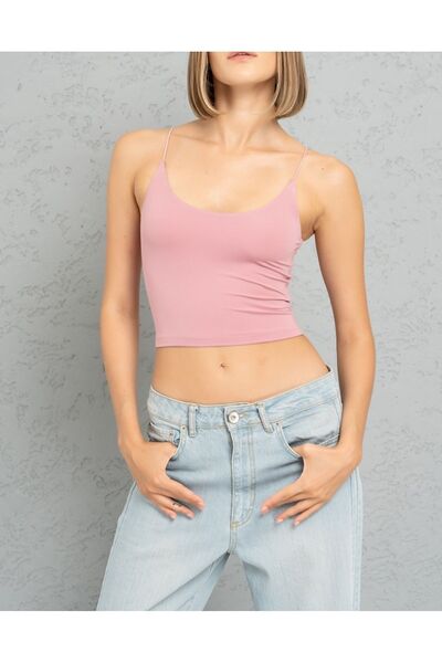 Boubon Co Ανοιχτό ροζ γυναικείο crop bustier - με κορδόνια
