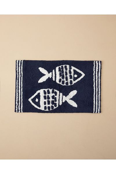 English Home Βαμβακερό πατάκι μπάνιου Navy Blue-White Fishbone