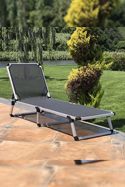 Alezy Fileli Katlanır Plaj Balkon Havuz Kademeli Şezlong Gri