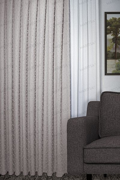 MARİTSA Beige Colored Linen Series - Gramaged Pompom Pattern, Single Wing Curtain (1x3)