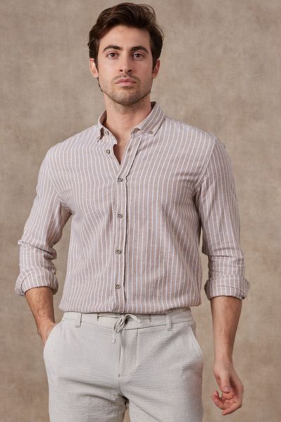 RAVANELLI Cămașă modernă slim fit din bumbac cu dungi pentru bărbați