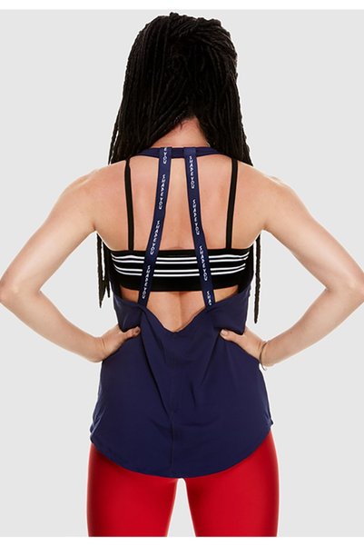 ShapeYou Rhino Navy Blue Women's Strappy Fitness Sports T-shirt