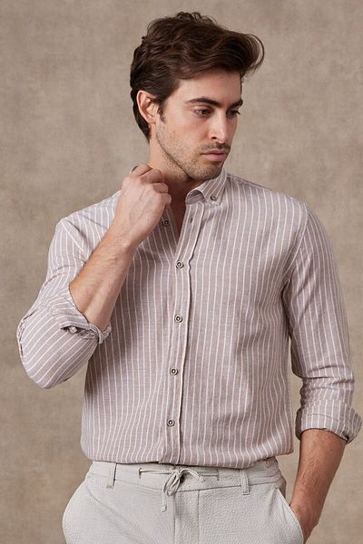 RAVANELLI Cămașă modernă slim fit din bumbac cu dungi pentru bărbați