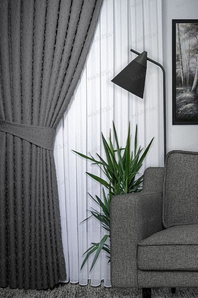 MARİTSA Завеса с претеглена задна част от серията Linen - с шарка от помпон, ...