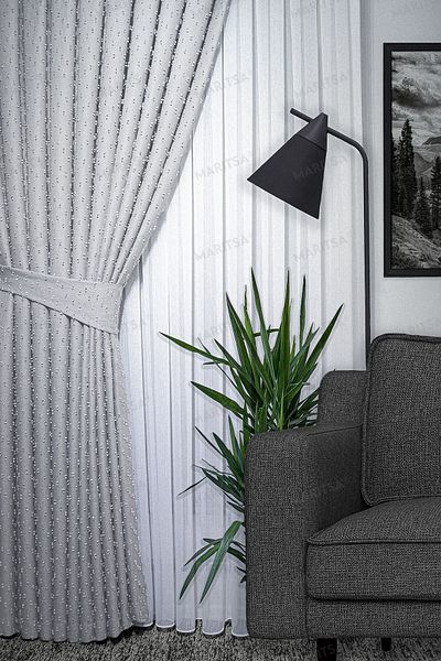 MARİTSA Light Gray Linen Series - Gramaged Pompom Pattern, Single Wing Curtain (1x3)