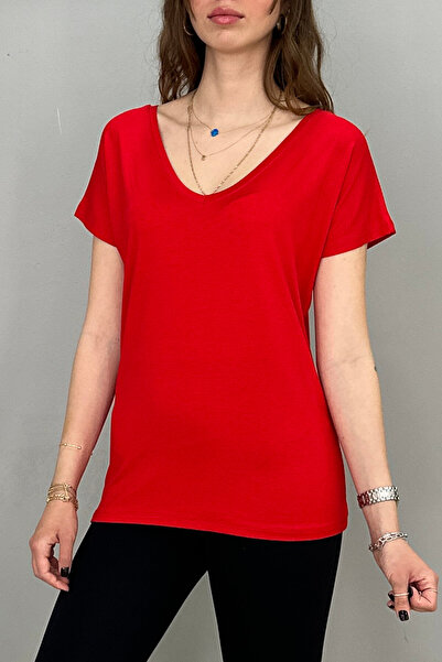 Tam Moda Κόκκινο γυναικείο μπλουζάκι - Λεπτομέρεια γιακά