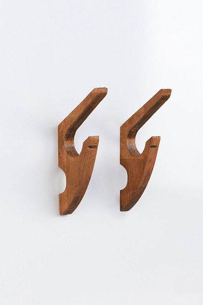 Hagen Adhesive Wooden Hanger, Bathroom Hanger, Natural Wood (2 Pieces)