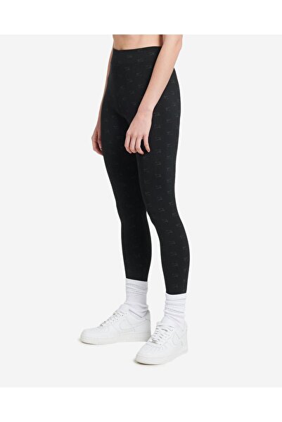 Nike Air Yüksek Belli Baskılı Kadın Siyah Tayt- sıkı kesim