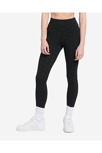 Nike Air Yüksek Belli Baskılı Kadın Siyah Tayt- sıkı kesim