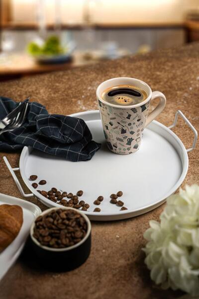 Doreline Metal White Serving Tray with Metal Handles 24cm, Coffee Tray, Presentation Tray, Breakfast Tray