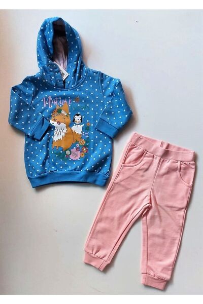 Zeyland Küçük Kız Çocuk Bebek % 100 Pamuk Mavi Renk Kapüşonlu Sweat Pembe Ren...