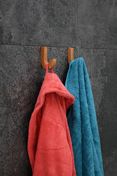 Hagen Yapışkanlı Ahşap Banyo Askılık 2'li J Askı