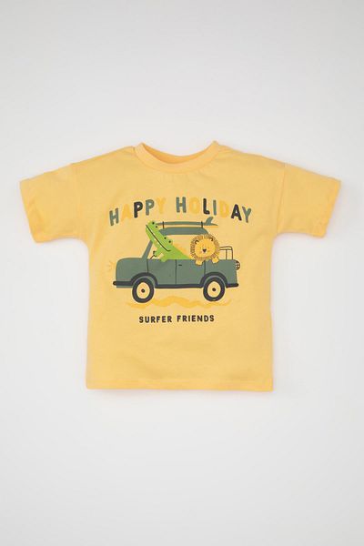 DeFacto Baby Boy Vehicle Printed Crew Neck Short Sleeve T-Shirt - C4004A524SM