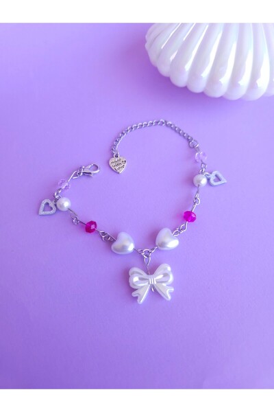 LE&DA Accessory Heart-shaped Coquette Pearl Fairycore Embellished Bracelet with Steel Chain