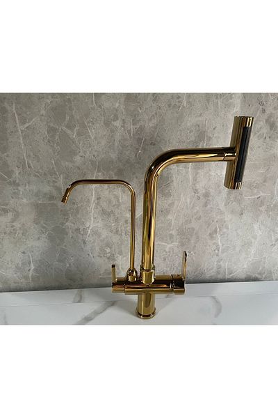 OEM Dual Flow Kitchen Sink Faucet - 4 Functions, Shower and Waterfall Outlet, Gold Imported, 7 Years Warranty