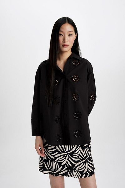 DeFacto Oversize Wide Fit vyšívaná košile s dlouhým rukávem B5419Ax24Sm