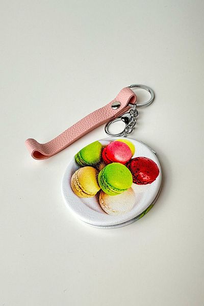 Much and More Macaron Patterned Round Mirror Keychain (Size:7 cm)