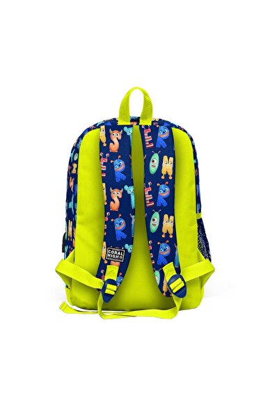 Coral High Kids Lacivert Neon Sarı Monster Desenli Dört Bölmeli Usb'li Okul Sırt Çantası 23826