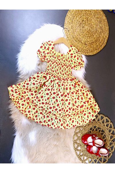 krm kerem bebe Strawberry Patterned Summer Dress for Girls