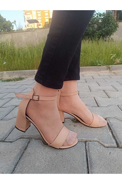 ZERDALİFE Pantofi cu toc damă din piele maronie - curea la gleznă