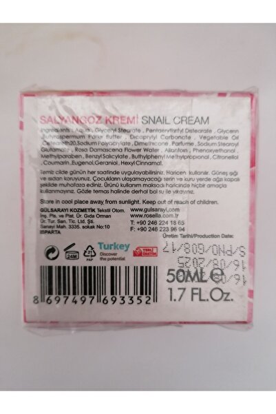 ROSELLA Gül Özlü Salyangoz Kremi 50 Ml -
