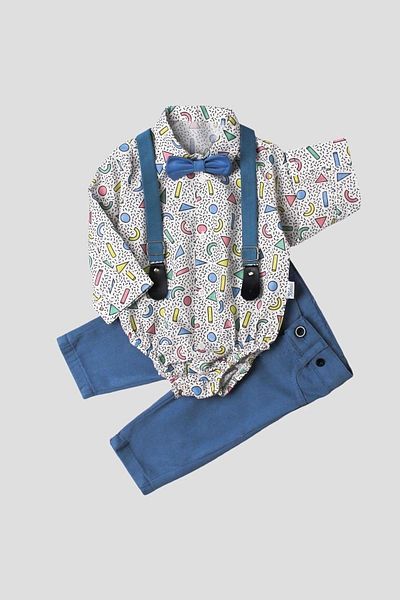 Kidex’s Baby Baby Set Bodysuit, Shirt, Pants, Bow Tie and Slopet 100% Cotton