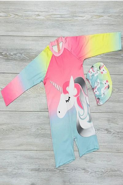 PODİUM GİYİM Characters Printed Girl's Back Zippered Bonnet Swimsuit Set