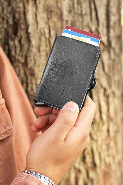 Lederax Double Mechanism Leather Men's Card Holder Wallet