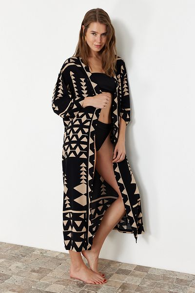 Trendyol Collection Geometric Patterned Maxi Woven Kimono&Kaftan TBESS24KM00070