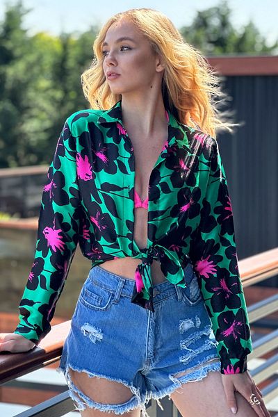 Trend Alaçatı Stili Women's Green Basic Patterned Woven Shirt ALC-X11445