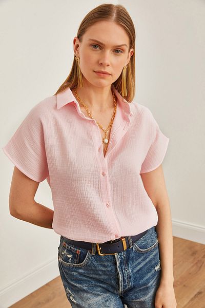 Olalook Candy Pink Basic Muslin női ing - denevér ujjú GML-19001215