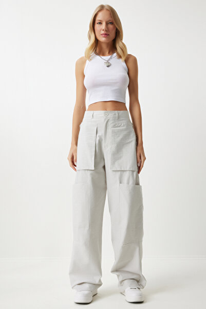 Happiness İstanbul Dámské cargo kalhoty s kamenným zipem - OH00057
