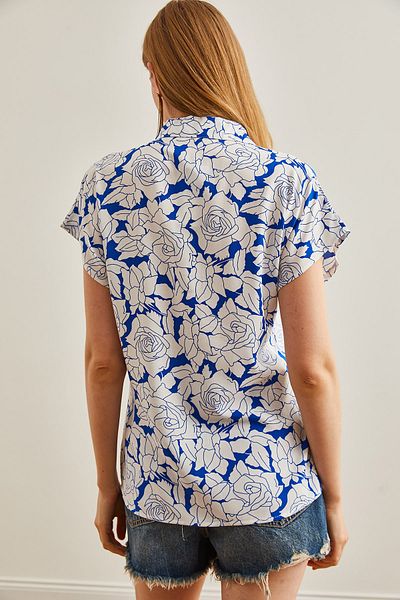 Olalook Cămașă de damă cu model White Saks Blue Rose - mânecă liliac GML-19001218
