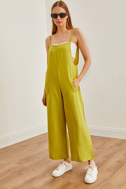 Olalook Oil Green Loose Jumpsuit with Pockets and Straps, TLM-19000098