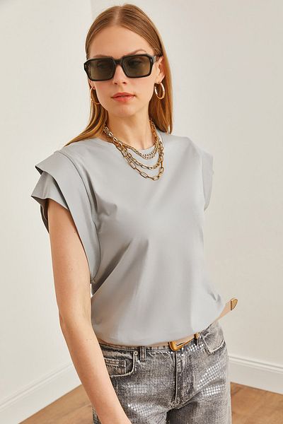 Olalook Dolphin Gray Bavlněné dámské tričko - Detailní rukáv TSH-19000819