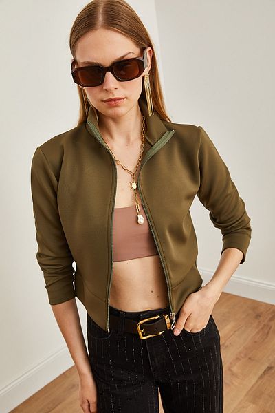 Olalook Χακί Γυναικείο Scuba Jacket - με φερμουάρ, CKT-19000362