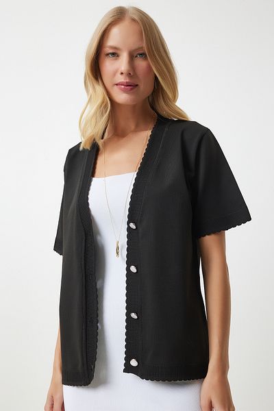 Happiness İstanbul Black Knitwear Seasonal Cardigan - Stylish Buttoned, OW00043