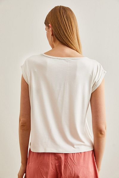 Olalook Damen-Bluse aus gestrickter Viskose mit V-Ausschnitt und weißen silbernen Nähten BLZ- 19002659