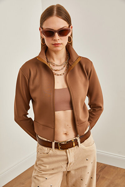 Olalook Brown Scuba Zippered Women's Jacket - CKT-19000362