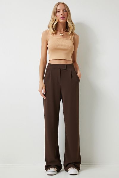 Happiness İstanbul Braune Webhose für Damen – Klettverschluss in der Taille, entspannte Passform RV00150