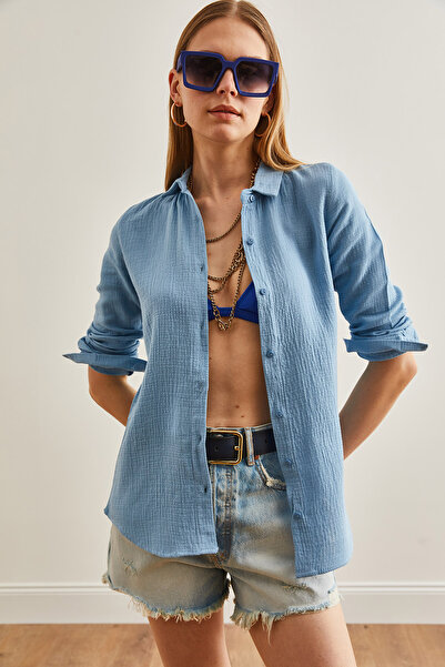 Olalook Γυναικείο πουκάμισο Baby Blue Basic Muslin - GML-19001216