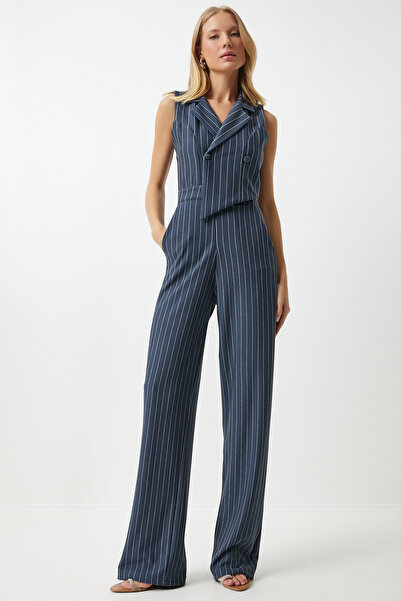 Happiness İstanbul Dámská kombinéza s šedým proužkem Lycra s dvojitým límcem - TO00142